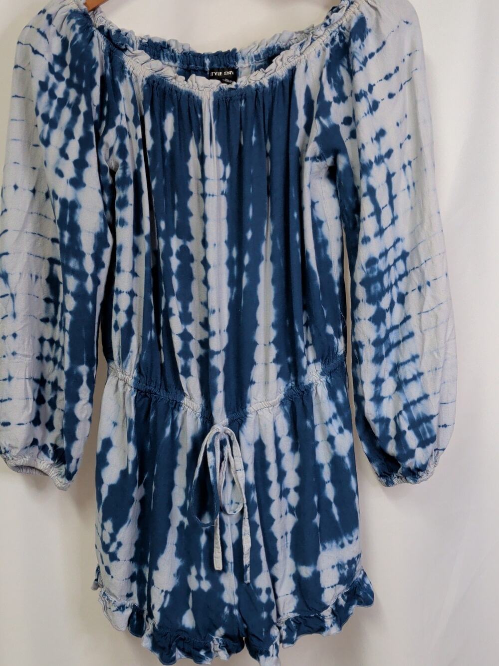 Style Envy blue and white tie dye long sleeve romper